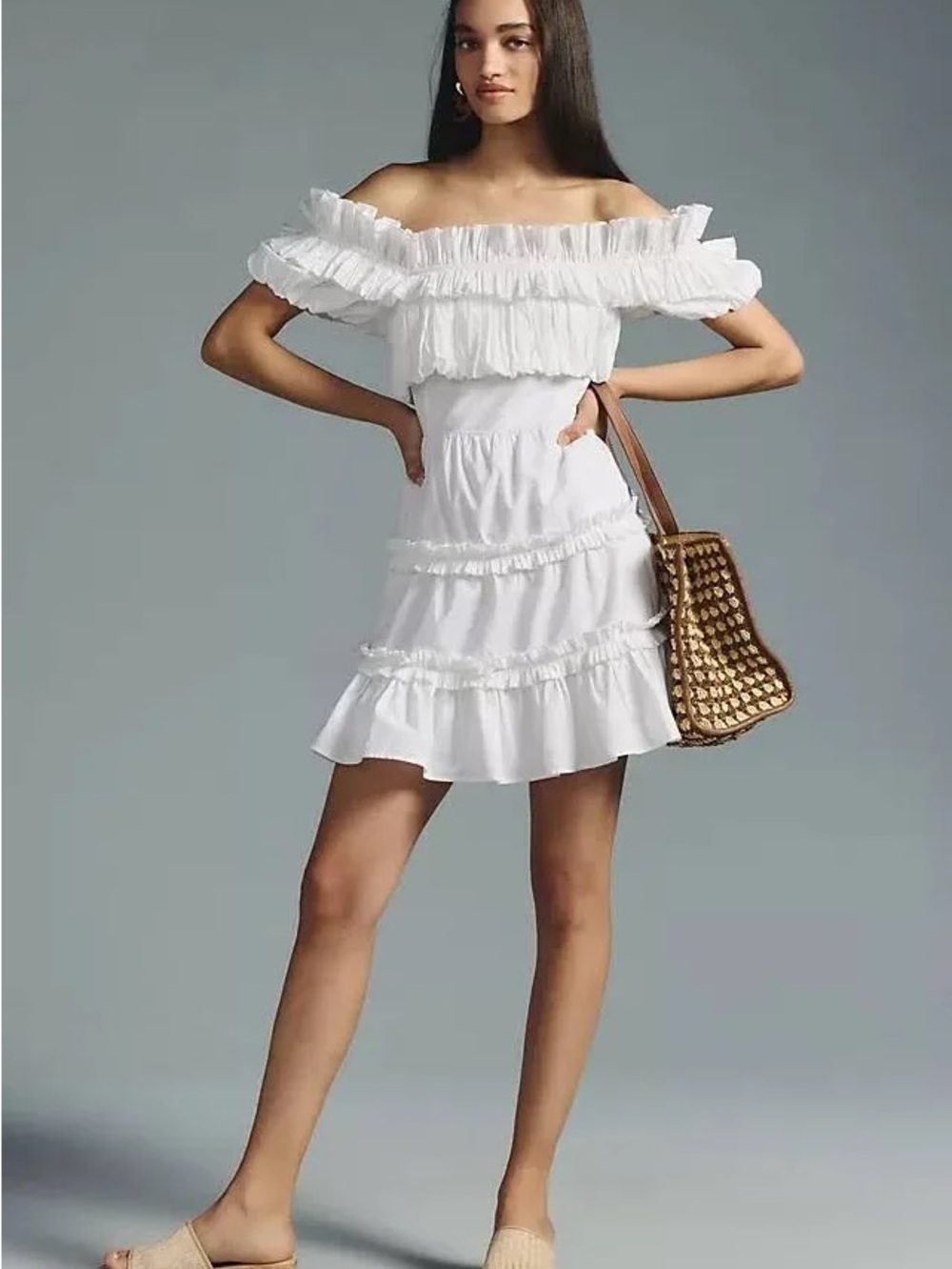 White Off-Shoulder Ruffle Mini Dress